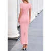 image:imagePRETTYGARDEN Womens Ruched Maxi Dress 2026 Summer Short Sleeve Asymmetric Neck Back Slit Bodycon Cocktail Party Long DressesPink