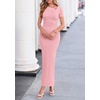 image:imagePRETTYGARDEN Womens Ruched Maxi Dress 2026 Summer Short Sleeve Asymmetric Neck Back Slit Bodycon Cocktail Party Long DressesPink