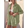 image:imagePRETTYGARDEN Womens Summer 2 Piece Matching Lounge Sets Pajamas Long Sleeve Shirts Blouse Pockets Shorts 2026 Spring OutfitsArmy Green
