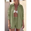 image:imagePRETTYGARDEN Womens Summer 2 Piece Matching Lounge Sets Pajamas Long Sleeve Shirts Blouse Pockets Shorts 2026 Spring OutfitsArmy Green