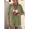 image:imagePRETTYGARDEN Womens Summer 2 Piece Matching Lounge Sets Pajamas Long Sleeve Shirts Blouse Pockets Shorts 2026 Spring OutfitsArmy Green