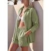 image:imagePRETTYGARDEN Womens Summer 2 Piece Matching Lounge Sets Pajamas Long Sleeve Shirts Blouse Pockets Shorts 2026 Spring OutfitsArmy Green