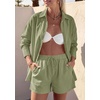 image:imagePRETTYGARDEN Womens Summer 2 Piece Matching Lounge Sets Pajamas Long Sleeve Shirts Blouse Pockets Shorts 2026 Spring OutfitsArmy Green