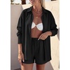 image:imagePRETTYGARDEN Womens Summer 2 Piece Matching Lounge Sets Pajamas Long Sleeve Shirts Blouse Pockets Shorts 2026 Spring OutfitsBlack