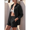 image:imagePRETTYGARDEN Womens Summer 2 Piece Matching Lounge Sets Pajamas Long Sleeve Shirts Blouse Pockets Shorts 2026 Spring OutfitsBlack