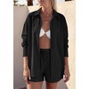 image:imagePRETTYGARDEN Womens Summer 2 Piece Matching Lounge Sets Pajamas Long Sleeve Shirts Blouse Pockets Shorts 2026 Spring OutfitsBlack