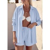 image:imagePRETTYGARDEN Womens Summer 2 Piece Matching Lounge Sets Pajamas Long Sleeve Shirts Blouse Pockets Shorts 2026 Spring OutfitsLight Blue