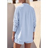 image:imagePRETTYGARDEN Womens Summer 2 Piece Matching Lounge Sets Pajamas Long Sleeve Shirts Blouse Pockets Shorts 2026 Spring OutfitsLight Blue