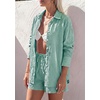 image:imagePRETTYGARDEN Womens Summer 2 Piece Matching Lounge Sets Pajamas Long Sleeve Shirts Blouse Pockets Shorts 2026 Spring OutfitsStriped Green White