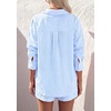 image:imagePRETTYGARDEN Womens Summer 2 Piece Matching Lounge Sets Pajamas Long Sleeve Shirts Blouse Pockets Shorts 2026 Spring OutfitsStriped Light Blue White