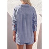 image:imagePRETTYGARDEN Womens Summer 2 Piece Matching Lounge Sets Pajamas Long Sleeve Shirts Blouse Pockets Shorts 2026 Spring OutfitsStriped Navy White