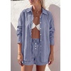 image:imagePRETTYGARDEN Womens Summer 2 Piece Matching Lounge Sets Pajamas Long Sleeve Shirts Blouse Pockets Shorts 2026 Spring OutfitsStriped Navy White