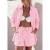 image:imagePRETTYGARDEN Womens Summer 2 Piece Matching Lounge Sets Pajamas Long Sleeve Shirts Blouse Pockets Shorts 2026 Spring OutfitsStriped Pink White
