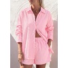 image:imagePRETTYGARDEN Womens Summer 2 Piece Matching Lounge Sets Pajamas Long Sleeve Shirts Blouse Pockets Shorts 2026 Spring OutfitsStriped Pink White