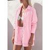 image:imagePRETTYGARDEN Womens Summer 2 Piece Matching Lounge Sets Pajamas Long Sleeve Shirts Blouse Pockets Shorts 2026 Spring OutfitsStriped Pink White