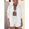 image:imagePRETTYGARDEN Womens Summer 2 Piece Matching Lounge Sets Pajamas Long Sleeve Shirts Blouse Pockets Shorts 2026 Spring OutfitsWhite
