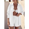 image:imagePRETTYGARDEN Womens Summer 2 Piece Matching Lounge Sets Pajamas Long Sleeve Shirts Blouse Pockets Shorts 2026 Spring OutfitsWhite