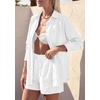 image:imagePRETTYGARDEN Womens Summer 2 Piece Matching Lounge Sets Pajamas Long Sleeve Shirts Blouse Pockets Shorts 2026 Spring OutfitsWhite