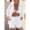 image:imagePRETTYGARDEN Womens Summer 2 Piece Matching Lounge Sets Pajamas Long Sleeve Shirts Blouse Pockets Shorts 2026 Spring OutfitsWhite