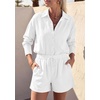 image:imagePRETTYGARDEN Womens Summer 2 Piece Matching Lounge Sets Pajamas Long Sleeve Shirts Blouse Pockets Shorts 2026 Spring OutfitsWhite