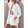image:imagePRETTYGARDEN Womens Summer 2 Piece Matching Lounge Sets Pajamas Long Sleeve Shirts Blouse Pockets Shorts 2026 Spring OutfitsWhite