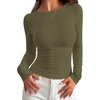 image:imagePRETTYGARDEN Long Sleeve Shirts for Women 2026 Fall Casual Boat Neck Tight Slim Fit Layering Basic T Shirt Going Out TopsArmy Green