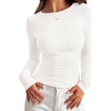 image:imagePRETTYGARDEN Long Sleeve Shirts for Women 2026 Fall Casual Boat Neck Tight Slim Fit Layering Basic T Shirt Going Out TopsWhite