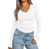 image:imagePRETTYGARDEN Long Sleeve Shirts for Women 2026 Fall V Neck Basic Tee Casual Fitted Ribbed Going Out Tops Kint Y2K ClothesWhite