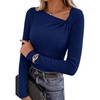 image:imagePRETTYGARDEN Womens 2026 Early Fall Fashion Long Sleeve T Shirts Asymmetrical Ribbed Fitted Trendy Going Out Tops Y2K OutfitsNavy Blue