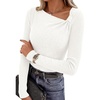 image:imagePRETTYGARDEN Womens 2026 Early Fall Fashion Long Sleeve T Shirts Asymmetrical Ribbed Fitted Trendy Going Out Tops Y2K OutfitsWhite