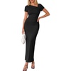 image:imagePRETTYGARDEN Womens Ruched Maxi Dress 2026 Summer Short Sleeve Asymmetric Neck Back Slit Bodycon Cocktail Party Long DressesBlack
