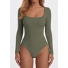 image:imagePRETTYGARDEN Bodysuits for Women 2026 Fall Long Sleeve Body Suits Scoop Neck Ribbed Knit Fitted Basic Tops Soft Tee ShirtsArmy Green