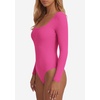 image:imagePRETTYGARDEN Bodysuits for Women 2026 Fall Long Sleeve Body Suits Scoop Neck Ribbed Knit Fitted Basic Tops Soft Tee ShirtsBright Pink