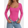 image:imagePRETTYGARDEN Bodysuits for Women 2026 Fall Long Sleeve Body Suits Scoop Neck Ribbed Knit Fitted Basic Tops Soft Tee ShirtsBright Pink