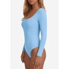 image:imagePRETTYGARDEN Bodysuits for Women 2026 Fall Long Sleeve Body Suits Scoop Neck Ribbed Knit Fitted Basic Tops Soft Tee ShirtsLight Blue