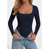 image:imagePRETTYGARDEN Bodysuits for Women 2026 Fall Long Sleeve Body Suits Scoop Neck Ribbed Knit Fitted Basic Tops Soft Tee ShirtsNavy Blue