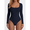 image:imagePRETTYGARDEN Bodysuits for Women 2026 Fall Long Sleeve Body Suits Scoop Neck Ribbed Knit Fitted Basic Tops Soft Tee ShirtsNavy Blue