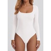 image:imagePRETTYGARDEN Bodysuits for Women 2026 Fall Long Sleeve Body Suits Scoop Neck Ribbed Knit Fitted Basic Tops Soft Tee ShirtsWhite