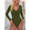 image:imagePRETTYGARDEN Bodysuits for Women 2026 Fall Long Sleeve Shirts V Neck Slim Fitted Basic Tees Going Out Tops Fashion ClothingArmy Green