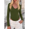 image:imagePRETTYGARDEN Bodysuits for Women 2026 Fall Long Sleeve Shirts V Neck Slim Fitted Basic Tees Going Out Tops Fashion ClothingArmy Green
