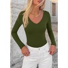 image:imagePRETTYGARDEN Bodysuits for Women 2026 Fall Long Sleeve Shirts V Neck Slim Fitted Basic Tees Going Out Tops Fashion ClothingArmy Green