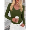 image:imagePRETTYGARDEN Bodysuits for Women 2026 Fall Long Sleeve Shirts V Neck Slim Fitted Basic Tees Going Out Tops Fashion ClothingArmy Green
