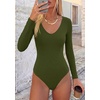 image:imagePRETTYGARDEN Bodysuits for Women 2026 Fall Long Sleeve Shirts V Neck Slim Fitted Basic Tees Going Out Tops Fashion ClothingArmy Green