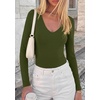 image:imagePRETTYGARDEN Bodysuits for Women 2026 Fall Long Sleeve Shirts V Neck Slim Fitted Basic Tees Going Out Tops Fashion ClothingArmy Green