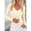 image:imagePRETTYGARDEN Bodysuits for Women 2026 Fall Long Sleeve Shirts V Neck Slim Fitted Basic Tees Going Out Tops Fashion ClothingBeige