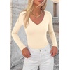 image:imagePRETTYGARDEN Bodysuits for Women 2026 Fall Long Sleeve Shirts V Neck Slim Fitted Basic Tees Going Out Tops Fashion ClothingBeige