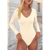 image:imagePRETTYGARDEN Bodysuits for Women 2026 Fall Long Sleeve Shirts V Neck Slim Fitted Basic Tees Going Out Tops Fashion ClothingBeige