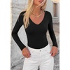 image:imagePRETTYGARDEN Bodysuits for Women 2026 Fall Long Sleeve Shirts V Neck Slim Fitted Basic Tees Going Out Tops Fashion ClothingBlack