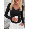 image:imagePRETTYGARDEN Bodysuits for Women 2026 Fall Long Sleeve Shirts V Neck Slim Fitted Basic Tees Going Out Tops Fashion ClothingBlack