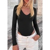 image:imagePRETTYGARDEN Bodysuits for Women 2026 Fall Long Sleeve Shirts V Neck Slim Fitted Basic Tees Going Out Tops Fashion ClothingBlack